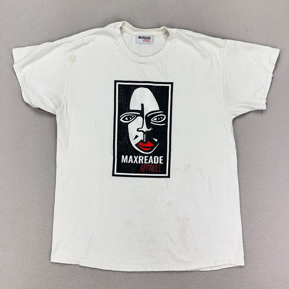 Max Reade Apparel T-Shirt Medium White Abstract Art Graphic Short Sleeve‎ Tee